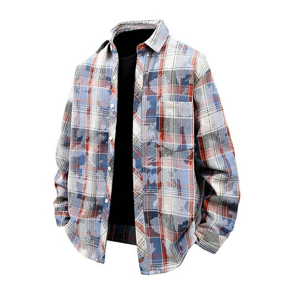 BVnarty Plaid Shirts for Men Casual Button-Up Lattice Pocket Long Sleeve Shirt, Lightweight Polyester Fabric, Stylish for Spring and Daily Wear