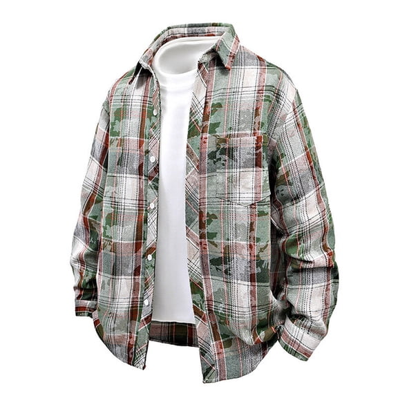 BVnarty Plaid Shirts for Men Casual Button-Up Lattice Pocket Long Sleeve Shirt, Lightweight Polyester Fabric, Stylish for Spring and Daily Wear
