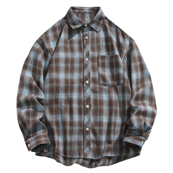 BVnarty Plaid Shirts for Men Casual Button-Up Lattice Shirt Long Sleeve Vintage Plaid Flip Collar Top for Spring and Outdoor Wear