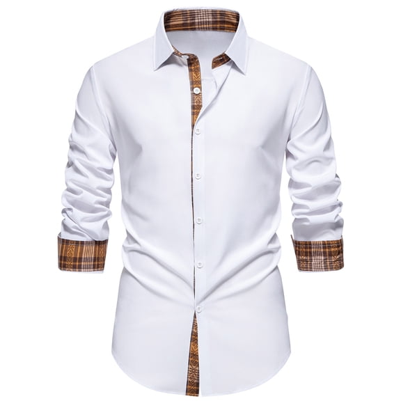 BVnarty Plaid Shirts for Men Casual Button-Up Long Sleeve Shirt, Plaid Patchwork Design, Stylish Turn-Down Collar Blouse for Daily Wear and Parties