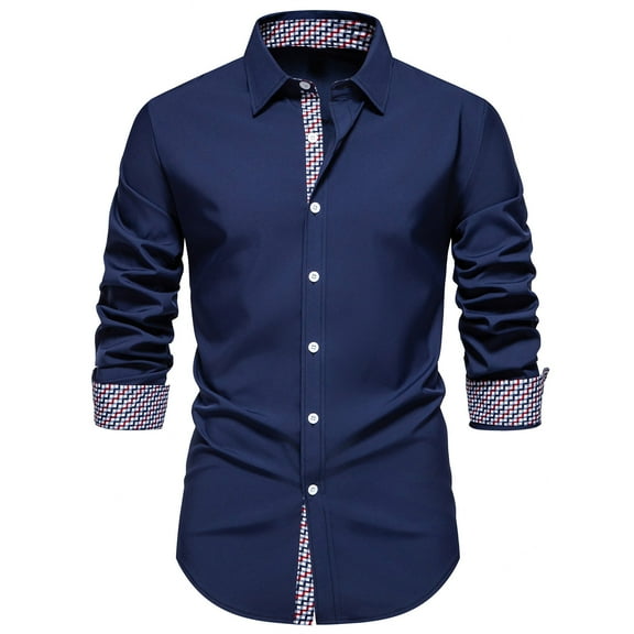 BVnarty Plaid Shirts for Men Casual Button-Up Long Sleeve Shirt, Plaid Patchwork Design, Stylish Turn-Down Collar Blouse for Daily Wear and Parties