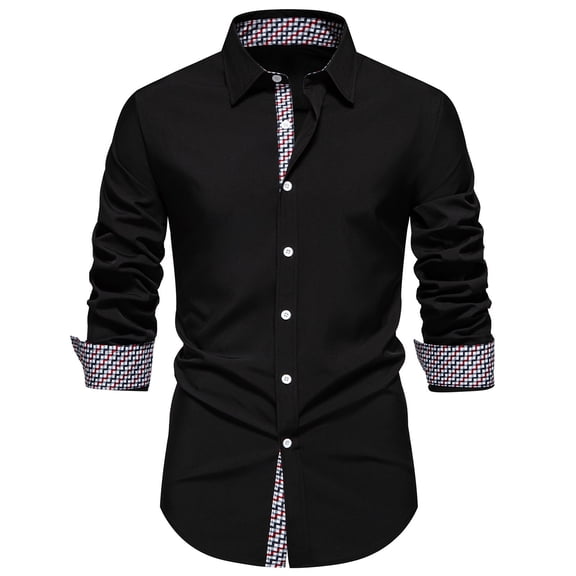BVnarty Plaid Shirts for Men Casual Button-Up Long Sleeve Shirt, Plaid Patchwork Design, Stylish Turn-Down Collar Blouse for Daily Wear and Parties