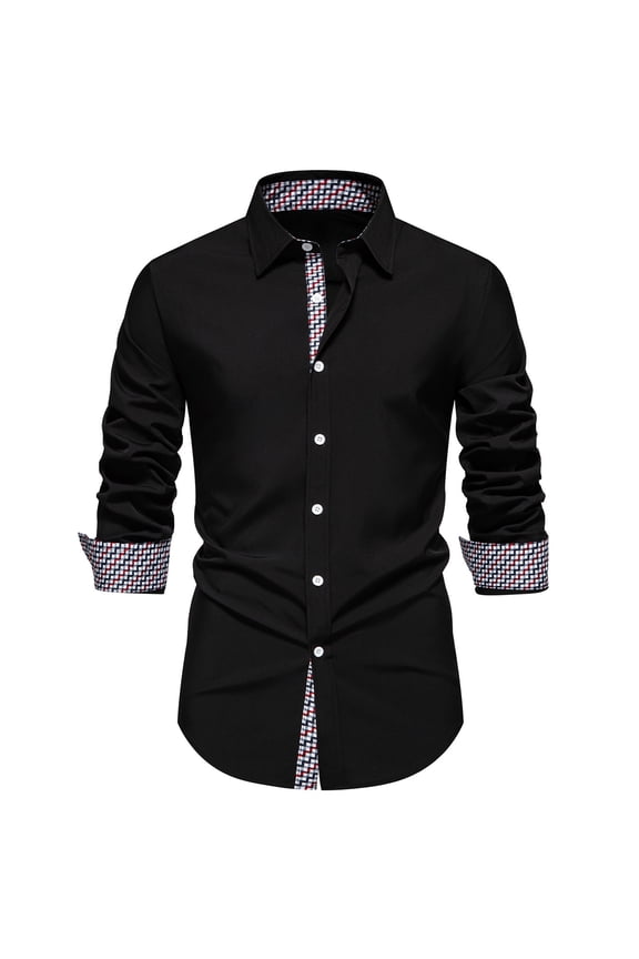 Plaid Shirts for Men Casual Button-Up Long Sleeve Shirt, Plaid Patchwork Design, Stylish Turn-Down Collar Blouse for Daily Wear and Parties