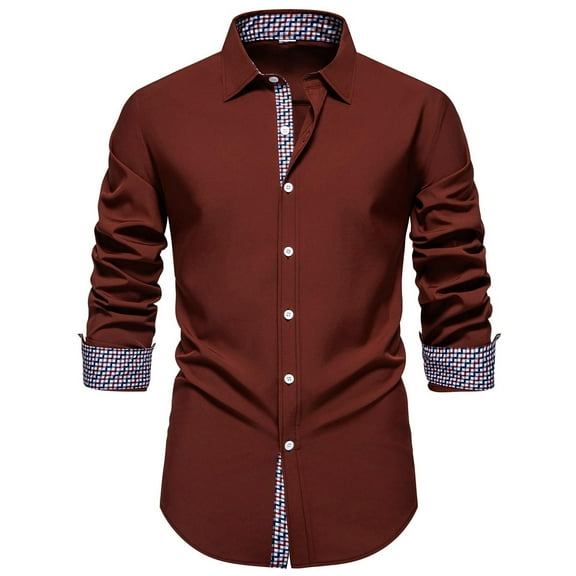 BVnarty Plaid Shirts for Men Casual Button-Up Long Sleeve Shirt, Plaid Patchwork Design, Stylish Turn-Down Collar Blouse for Daily Wear and Parties