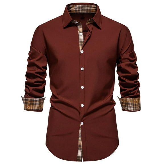 BVnarty Plaid Shirts for Men Casual Button-Up Long Sleeve Shirt, Plaid Patchwork Design, Stylish Turn-Down Collar Blouse for Daily Wear and Parties