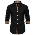 thumbnail image 1 of BVnarty Plaid Shirts for Men Casual Button-Up Long Sleeve Shirt, Plaid Patchwork Design, Stylish Turn-Down Collar Blouse for Daily Wear and Parties, 1 of 8