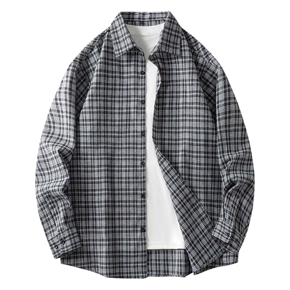 BVnarty Plaid Shirts for Men Casual Button-Up Plaid Shacket Long Sleeve Loose Coat Spring Autumn Stylish Outerwear