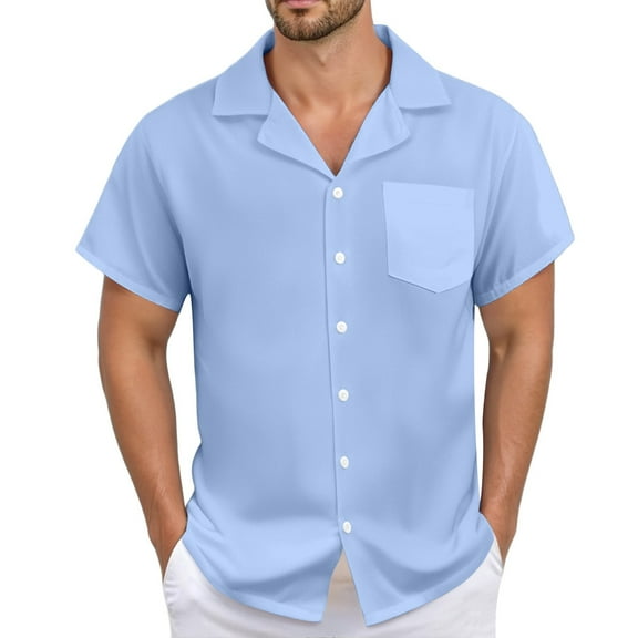 Men's Casual Button-Up Shirt for Summer Versatile Loose Fit with Pocket and Cuban Collar for Everyday Wear and Lightweight and Comfortable Design Mens T-Shirts In 3xlt Tall V Neck Graphic