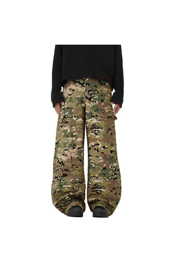 Men's Casual Camouflage Cargo Pants Baggy Wide Leg Hip Hop Skater Pants Loose Fit with Pockets - Streetwear Style for Men with Urban and Trendy Look,Yellow,S