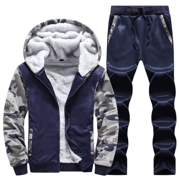 Men's Casual Camouflage Hoodie Tracksuit Set Long Sleeve Full-Zip Sweat Suits