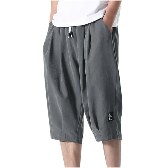 Men's Casual Capri Pants Big & Tall Drawstring Summer Beach Below Knee Shorts Workout Gym Joggers 3/4 Capri Pants with Pockets