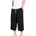 thumbnail image 1 of Men's Casual Capri Pants Summer Check Elastic Waist Baggy Wide Leg Pants Beach Vacation Pants, 1 of 7