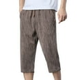 thumbnail image 1 of Men's Casual Capri Pants Summer Ice Silk 7-point Pants Elastic Waist Loose Straight Striped Pants with Pockets, 1 of 3