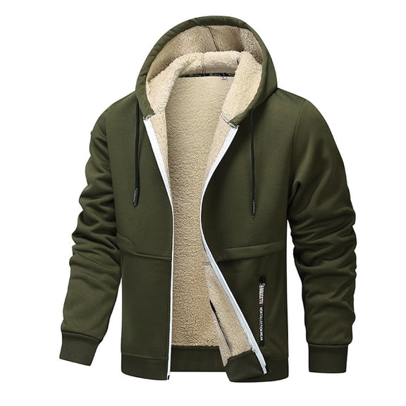 Men's Casual Cardigan Jacket, Retro Long Sleeve Hooded Zipper Fleece Coat for Loungewear and Holiday Season Gift,Army Green,S
