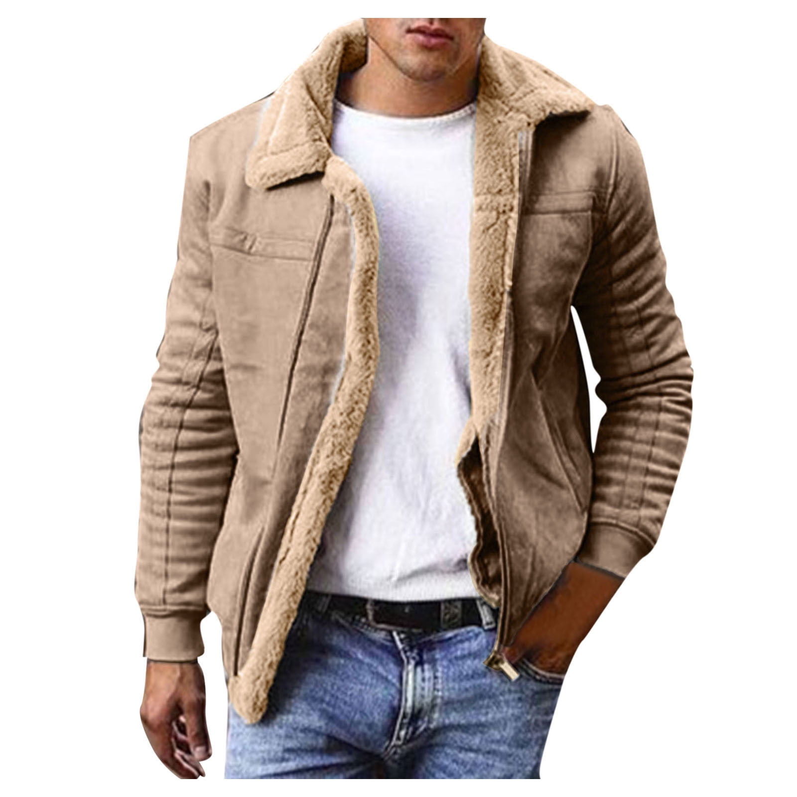 Men s Casual Cardigan Solid Men Weather Jackets Color Zipper Wool Long Traveling Jacket Sleeve Turn down Collar Coat Diner Jacket Zip up Men Divided Jacket Men Walmart