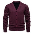 thumbnail image 1 of Men's Casual Cardigan Sweater Fleece Lined Button-Up Knit Sweater with Pocket Long Sleeve V Neck Knitted Outwear XXXXL, Wine, 1 of 5