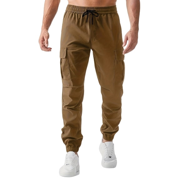 Men’s Casual Cargo Jogger Pants with Elastic Waistband Drawstring Multiple Pockets Relaxed Fit Lightweight Material Tapered Leg Design