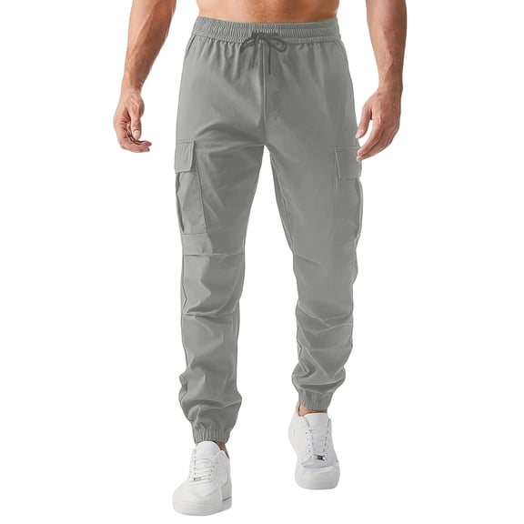 Men’s Casual Cargo Jogger Pants with Elastic Waistband Drawstring Multiple Pockets Relaxed Fit Lightweight Material Tapered Leg Design