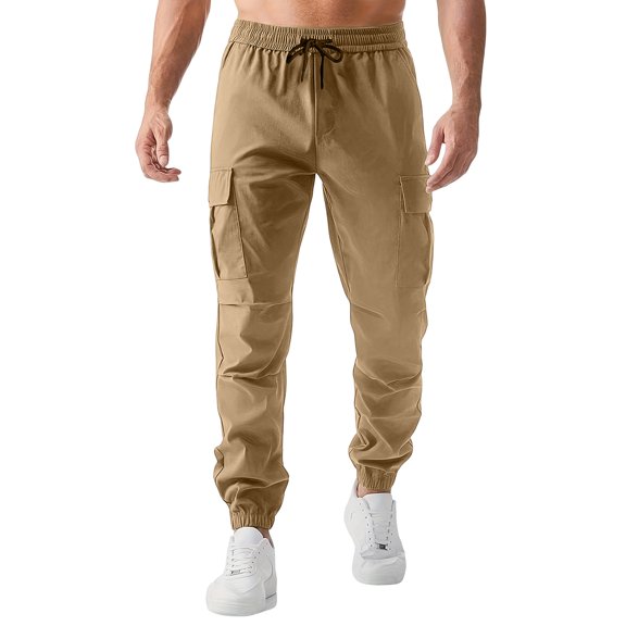 Men’s Casual Cargo Jogger Pants with Elastic Waistband Drawstring Multiple Pockets Relaxed Fit Lightweight Material Tapered Leg Design