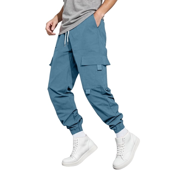 Men's Casual Cargo Joggers Elastic Drawstring Waist Pocket Street Work Athletic Trousers
