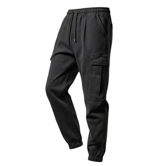 Men's Casual Cargo Joggers Pants Straight Leg Loose Stretch Elastic Waist Drawstring Tapered Sweatpants with Muti Flap Pockets Size 3XL Black