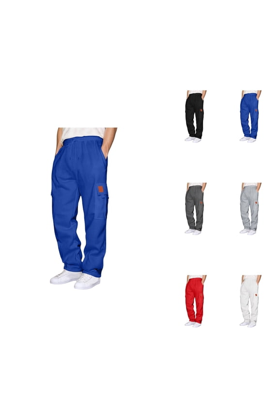 Men's Casual Cargo Joggers, Solid Color Sweatpants with Multiple Pockets, Elastic Waist Drawstring Trousers for Outdoor Work and Daily Wear, Size S-5XL