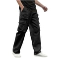 thumbnail image 1 of Men’s Casual Cargo Pants - Drawstring Elastic Waist Straight Leg Pants with Multi Pockets Solid Color Loose Trousers for Hiking Work, 1 of 6