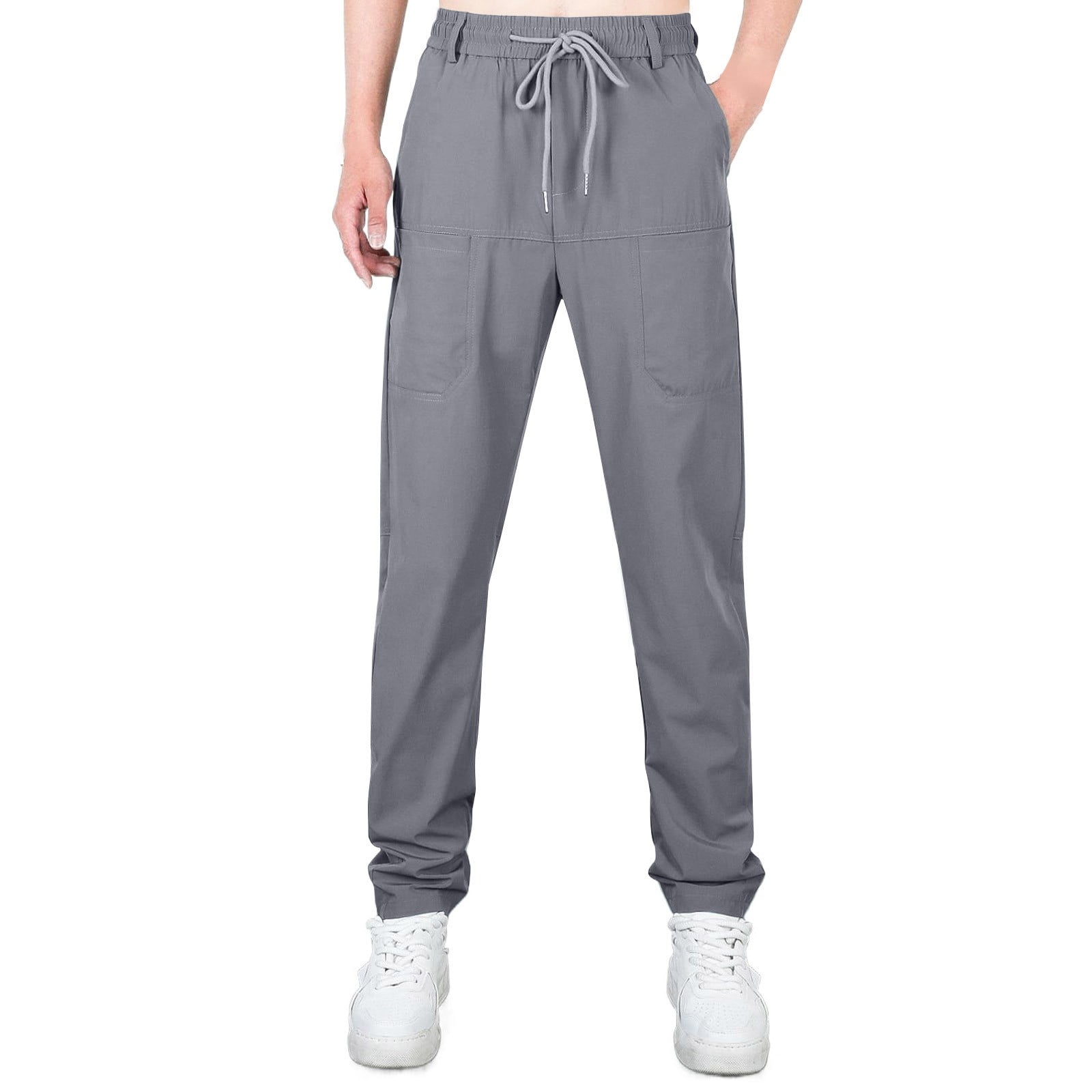 Men's Casual Cargo Pants Drawstring High Waisted Active Joggers Pants