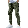 thumbnail image 1 of Men's Casual Cargo Pants Elastic Drawstring Waist Pants Olive Green, 1 of 6