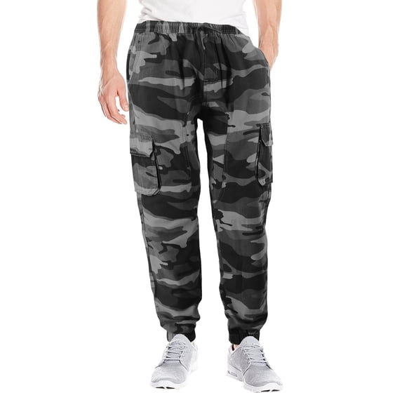 Men's Casual Cargo Pants Elastic Waist Gym Workout Athletic Sport Joggers (Grey Camo, 36x32)
