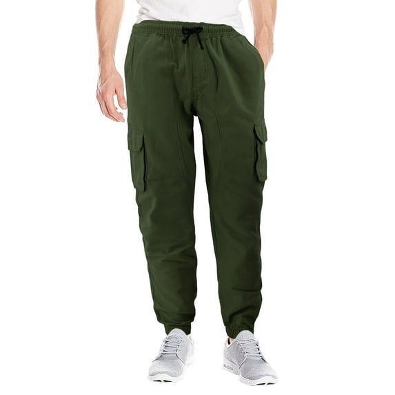 Men's Casual Cargo Pants Elastic Waist Gym Workout Athletic Sport Joggers (Olive, 38x32)