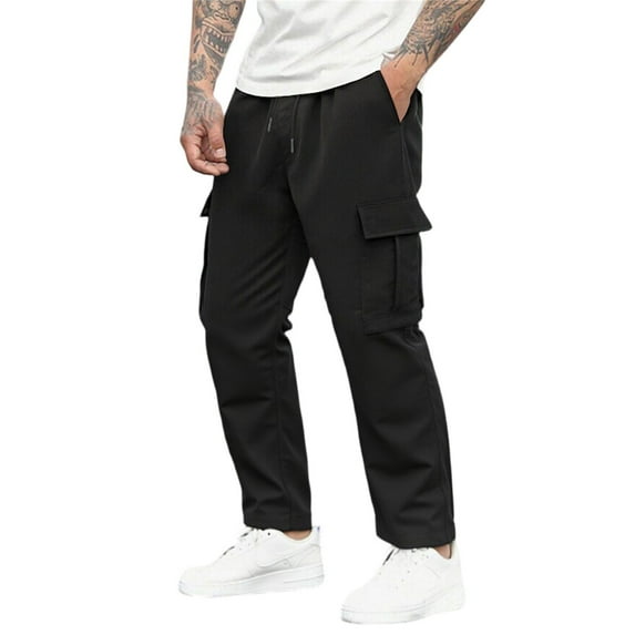 Men's Casual Cargo Pants, Insulated Mens Camo Pants Pantalones Elastic Waist Cargo Pants Men Big And Tall Stretchy Work Pants Carpenter Lined Pants For Men Pantalones Para L Black