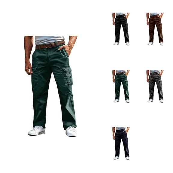 Men's Casual Cargo Pants, Loose Fit Workwear Trousers with Large Flap Pockets, Durable Stretch Fabric, Baggy Straight Leg for Outdoor Daily Wear, Hiking & Sports