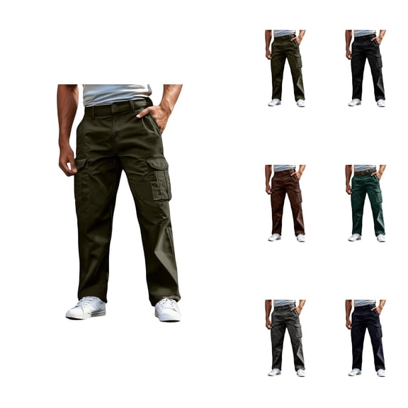Men's Casual Cargo Pants, Loose Fit Workwear Trousers with Large Flap Pockets, Durable Stretch Fabric, Baggy Straight Leg for Outdoor Daily Wear, Hiking & Sports