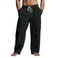 thumbnail image 1 of Men's Casual Cargo Pants Relaxed Fit Elastic Waist Drawstring Side Cargo Pockets Trouser Lightweight Work Pants Black 2XL, 1 of 7
