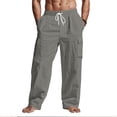 thumbnail image 1 of Men's Casual Cargo Pants Relaxed Fit Elastic Waist Drawstring Side Cargo Pockets Trouser Lightweight Work Pants Dark Gray XL, 1 of 5