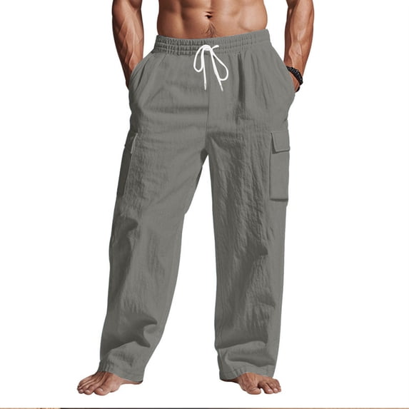 Men's Casual Cargo Pants Relaxed Fit Elastic Waist Drawstring Side Cargo Pockets Trouser Lightweight Work Pants Dark Gray XL