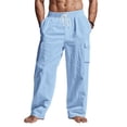 thumbnail image 1 of Men's Casual Cargo Pants Relaxed Fit Elastic Waist Drawstring Side Cargo Pockets Trouser Lightweight Work Pants Light Blue L, 1 of 6