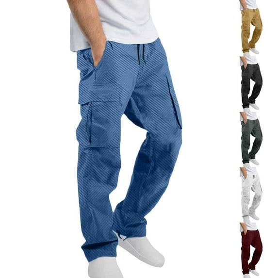 Men's Casual Cargo Pants Spring And Autumn Trousers Stretch Elastic Waist Drawstring Joggers Pants Men's Solid Pencil Trousers Men's Pants Fashion Cargo Pants Long Pants