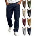 thumbnail image 1 of Men's Casual Cargo Pants Straight Leg Stretch Waist Zipper Pockets Cotton Work Pants S-3XL, 1 of 8