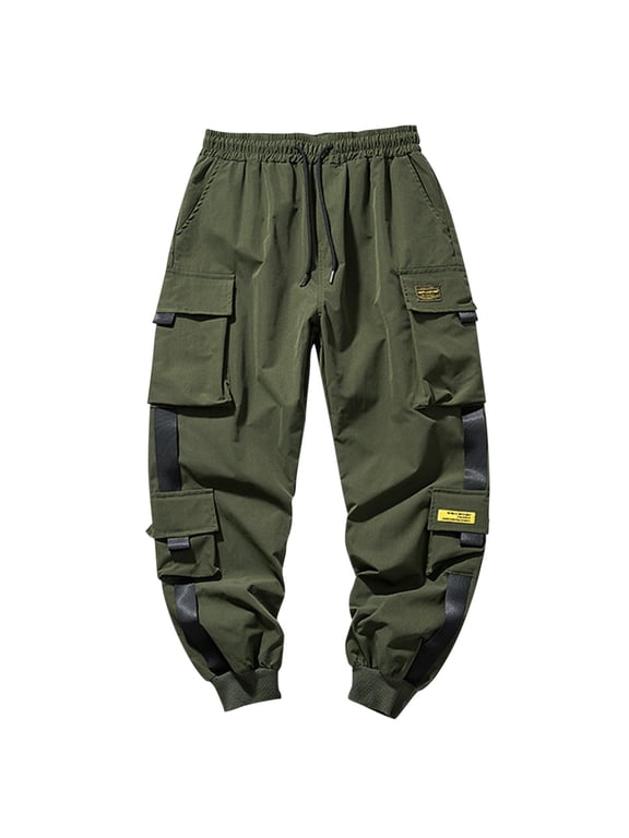Men's Casual Cargo Pants Techwear Streetwear Elastic Waist Jogger Outdoor Sport Trousers with Pockets Lightweight Comfortable