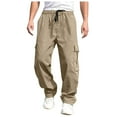 thumbnail image 1 of Men's Casual Cargo Pants Versatile All Season Outdoor Trousers with Multiple Pockets Comfortable Plus Size Hem Solid Design Mens Beach Pants Trousers Vacation Cargo Pants, 1 of 7