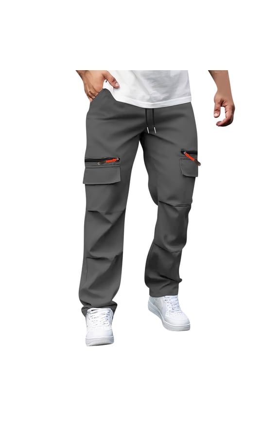 Men's Casual Cargo Pants Workout Joggers Lightweight Sweatpants Hiking Drawstring Tactical Pants Multi Pockets Trousers