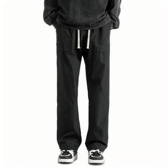 ZQUUVOU Men's Casual Cargo Pants Workout Joggers Stretch Sweatpants Hiking Drawstring Drawstring Pockets Trousers Black