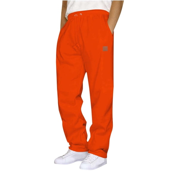 Men's Casual Cargo Pants Workout Joggers Stretch Sweatpants Hiking Drawstring Tactical Pants with Multi Pockets Orange L