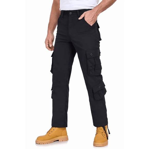 Mens Cargo Pants Casual Work Hiking Relaxed Fit Wear Resisting Pant for Men Black 38