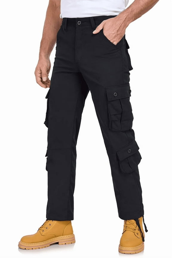 Mens Cargo Pants Casual Work Hiking Relaxed Fit Wear Resisting Pant for Men Black 38