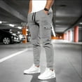 thumbnail image 1 of Men's Casual Cargo Pants Workout Joggers Stretch Sweatpants Lounge Athletic Pants Drawstring Pants with Pockets Light Gray M, 1 of 5