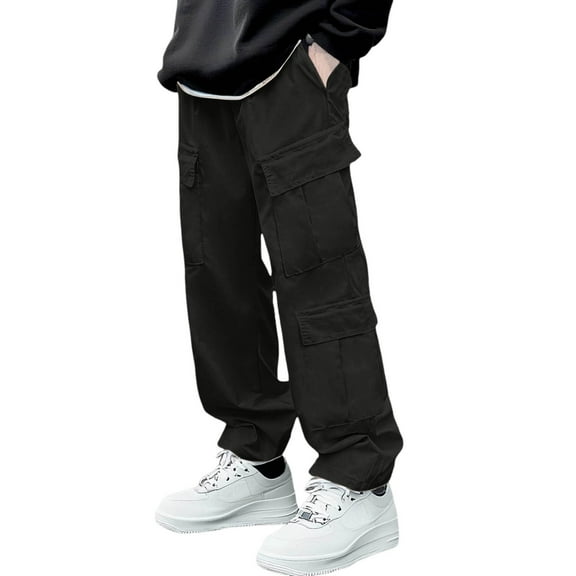 Men's Casual Cargo Pants with Drawstring Elastic Waist Comfortable Streetwear Baggy Design Multiple Functional Pockets