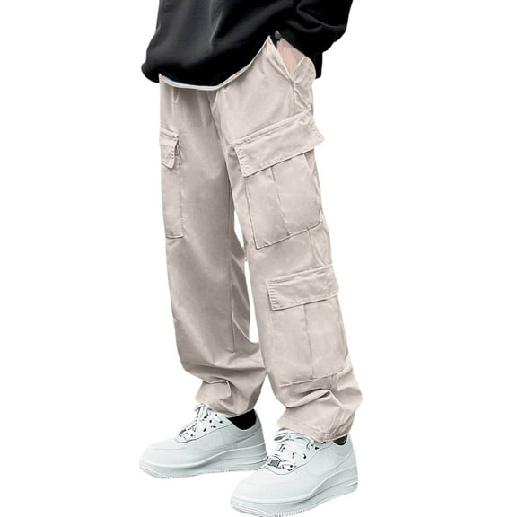 Men's Casual Cargo Pants with Drawstring Elastic Waist Comfortable Streetwear Baggy Design Multiple Functional Pockets